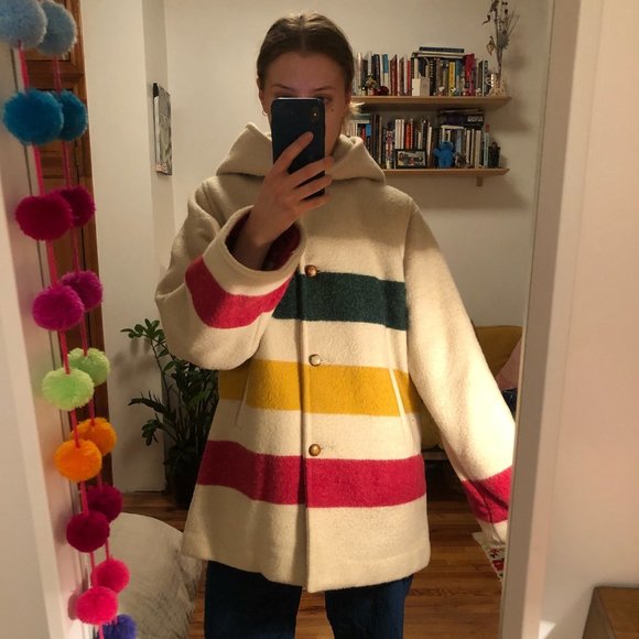 RARE Vintage Woolrich Hudson's Bay Company Striped Wool Coat - Picture 2 of 7